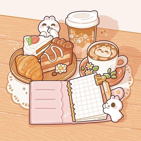 Bakery Drawing Aesthetic, Cafe Drawing Aesthetic, Dessert Aesthetic Wallpaper, Cute Coffee Drawings, Coffee Drawing Aesthetic, Cute Cafe Drawing, Food Dessert Aesthetic, Cute Coffee Art, Cute Cafe Aesthetic