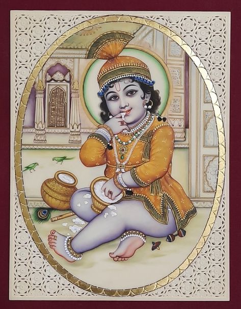 HandPainted Little Krishna Miniature Painting Art Work Fine India Natural Colors Finest God Synthetic Indian Nature brush Exquisite Wall Art by Dholamaruartgallery on Etsy Krishna Miniature Painting, Miniature Painting Indian, Indian Nature, Pichwai Painting, Bal Gopal, Lord Rama, Little Krishna, Pichwai Paintings, Wooden Plate