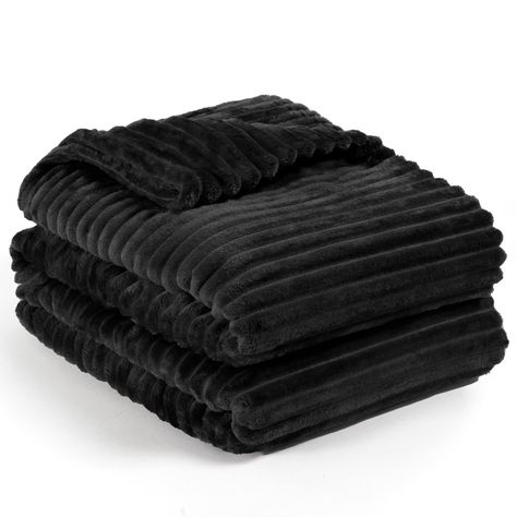 PRICES MAY VARY. 100% Microfiber Imported SUPER SOFT BLACK BLANKET: PAVILIA King Bed Blanket is made of 100% premium microfiber polyester. This warm, plush and soft flannel blanket is lightweight, comfy, and cozy. Perfect as a bedding accessory, light comforter, or decorative throw, its microfleece and velvety texture provides a soothing embrace that is soft to touch. Whether you're snuggling and lounging on bed, sofa, or couch, this plush ribbed blanket ensures ultimate comfort for indoor or du Microfiber Sofa, Striped Blanket, Striped Throw Blanket, Black Throws, Black Blanket, Comfy Blankets, Microfiber Blanket, Grey Throw, Striped Blankets