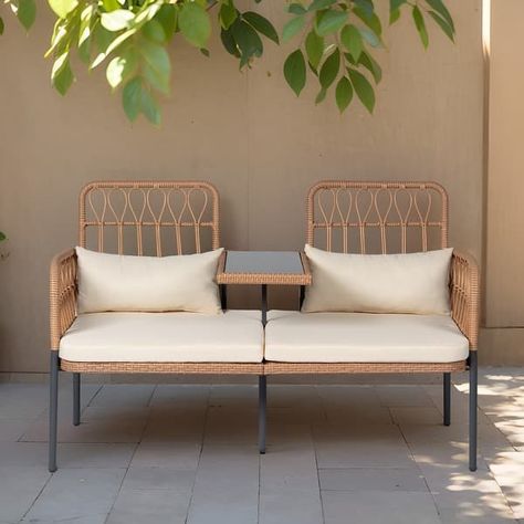 Outdoor Woven Rattan Loveseat Conversation Furniture Set with Cushions - Bed Bath & Beyond - 37165355 Conversation Furniture, Cushions Bed, Rattan Loveseat, Wicker Loveseat, Patio Loveseat, Outdoor Loveseat, Balcony Furniture, Woven Rattan, Outdoor Wicker