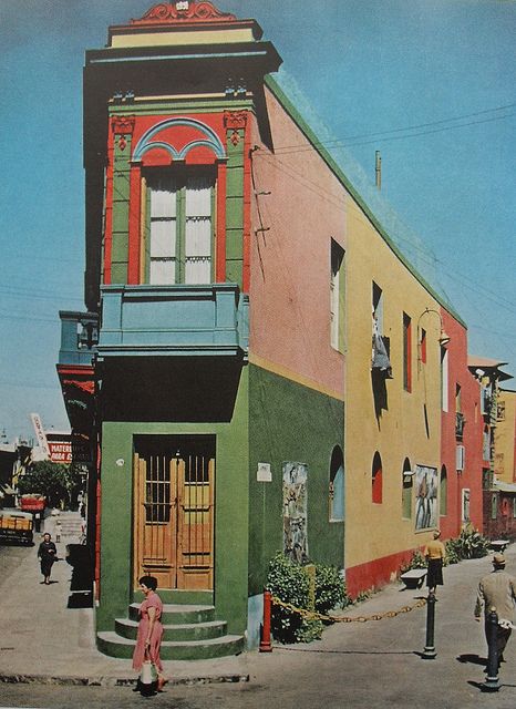 1960s colorful corner building multicolor painted facade architecture vintage photo by Christian Montone, via Flickr Art Nouveau Arquitectura, Arte Inspo, Facade Architecture, Jolie Photo, 그림 그리기, National Geographic, Exterior Design, House Colors, Vintage Photos