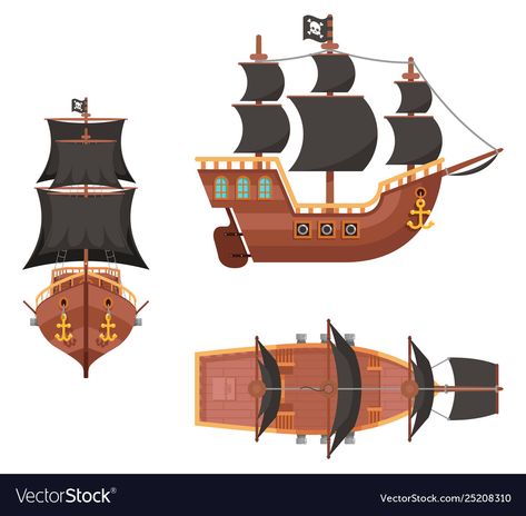 Pirate Ship Illustration, Buccaneer Pirate, Pirate Ship Design, Pirate Ship Drawing, Pirate Compass, Ship Vector, Sea Dog, House Silhouette, Abstract Tile