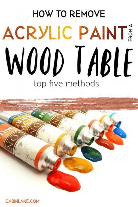 How to Remove Acrylic Paint from a Wood Table - Cabin Lane How To Remove Paint From Wood, Diy Paint Remover From Wood, How To Clear Brush In Woods, Removing Paint From Wood, Remove Acrylic Paint, Real Wood Table, Pottery Barn Table, Remove Acrylics, Old Tables