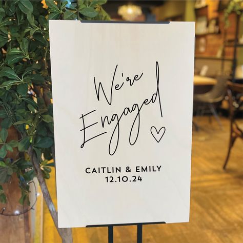 Were Engaged Sign, Engagement Parties Decorations, Surprise Engagement Party Decorations, Diy Engagement Sign, Engagement Party Photo Wall, Engament Party Decorations, Engagement Party Signs Welcome, Engagement Signs Ideas, Backyard Engagement Party Ideas Decorations