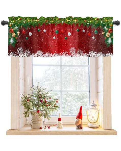 PRICES MAY VARY. Standard Size : Window topper valance measures 18" H x 54" W with 3" rod pocket for Hanging. Quality Fabric: These kitchen valances are made of durable polyester blend fabric with delicate printed, these valances are light filtering and allow a bit of light to still come through. Rod Pocket Construction: Our kitchen curtains are with 3 inches rod pocket on top, fits most standard rods or decorative curtain rod / pole, easy to install. Ideal Christmas Decoration: This holiday val Bathroom Valance, Christmas Valances, Christmas Curtains, Valances For Living Room, Curtains For Kitchen, Xmas Snowman, Window Toppers, Kitchen Window Curtains, Popular Patterns