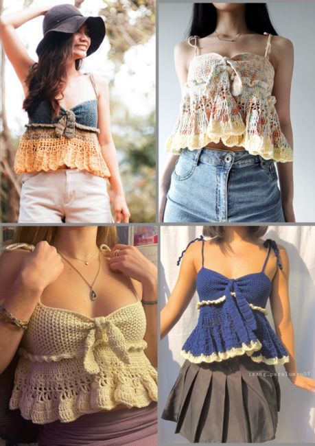 Babydoll Top Pattern, Diy Stuffies, Crochet Ruffle Top, Crochet Shirts, Unique Tools, Crochet Inspo, Crochet Clothing, Crochet Creations, Crochet Shirt