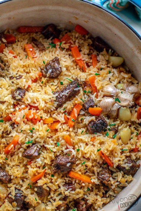 A one-pot Plov recipe that tastes like an Uzbek version for only a fraction of the time! Learn how to make plov, shared by a church chef himself! #DutchOvenDelights Plov Recipe, Armenian Food, Armenian Recipes, Grocery List, Food App, Dutch Oven, Food Waste, Meal Planner, One Pot