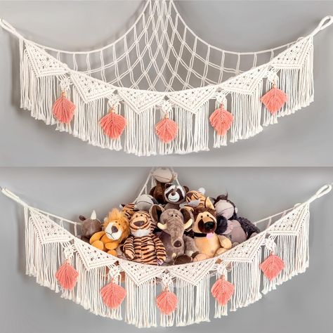 PRICES MAY VARY. 【PREMIUM QUALITY】Made with high-quality cotton rope and traditional handwoven craftsmanship, our Nursery Hanging Organizers are built to last. This stuffed animal net will not loosen or change shape over time, providing a safe and durable storage solution for toy storage. 【LARGE CAPACITY】With dimensions of 47in*39in*39in, our toy hammock can hold at least 20 stuffed animals and dolls, also for pillow or blanket storage, freeing up valuable floor space. When it's time to clean up Boho Style Nursery, Stuffed Animal Net, Hanging Net, Boho Tassels, Tassels Handmade, Fairy Nursery, Toy Hammock, Toy Organizer, Handmade Hanging