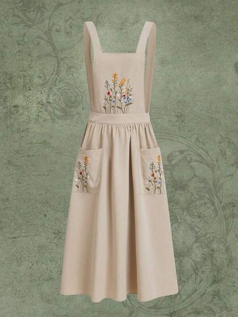 Fairycore Floral Embroidery Pocket Front Overall Dress | SHEIN USA Backless Dress Casual, Boho Prom, Business Formal Dress, 자수 디자인, Pinafore Dress, Overall Dress, Ruched Dress, A Dress, Free Clothes