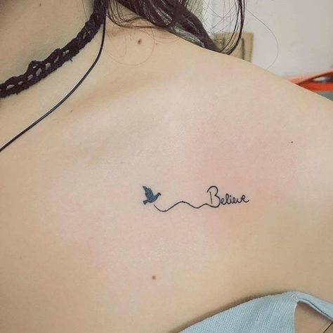 Pin for Later: 28 Adorable Tattoos That Are Appropriate For Work Believe Tattoo Pols, Divorce Tattoo, Adorable Tattoos, Believe Tattoos, Think Tattoo, One Word Tattoos, Fashion Tattoo, Text Tattoo