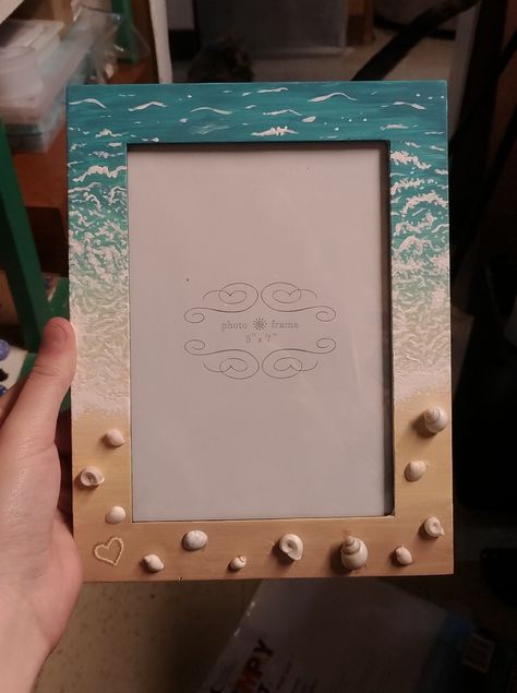 Beach Photo Frame Ideas, Picture Frame Craft Ideas, Photo Frame Painting Ideas, Beach Crafts For Kids, Beach Picture Frames, Party Photo Frame, Antique Christmas Cards, Creative Photo Frames, Cute Picture Frames