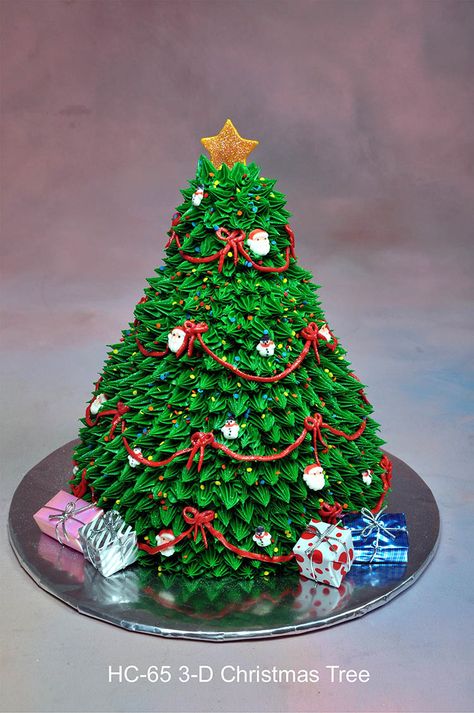 example of approximate size and also piping technique for christmas tree cake Christmas Desserts Cakes, Christmas Tree Cakes, Christmas Themed Cake, Christmas Cake Designs, 3d Christmas Tree, Christmas Cake Recipes, Christmas Cake Decorations, Xmas Cake, Winter Cake