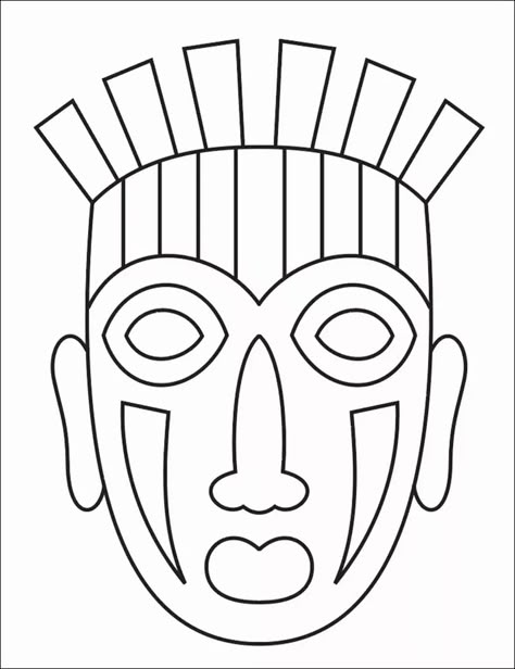 African Masks Drawing, African Mask Template, African Mask Art Project For Kids, African Drawings Easy, African Masks Art Drawings, African Masks Art Project, Mask Drawing Design, How To Draw A Mask, African Masks For Kids