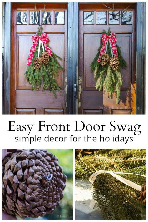 How To Make A Wreath With Pine Branches, Pine Wreaths For Christmas Easy Diy, Pine Cone Swag, Winter Swags For Front Door, Christmas Swags For Front Door Diy, Diy Door Wreaths Christmas, Diy Christmas Swag, Holiday Pine Cones, Homemade Wreath