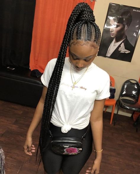 Feedin Braid Ponytails, Scalp Braided Ponytail Hairstyles, Scalp Braids In A Ponytail, Feed In High Ponytail Braids, Feedin Ponytail Hairstyles, Scalp Braids Into A Ponytail, Braids In Ponytail For Black Women, Feed In Braided Ponytail Hairstyles, Feeder Ponytail Braids