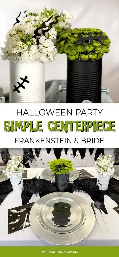 Halloween Flowers and Frankenstein Decoration Ideas - Parties With A Cause Bride Of Frankenstein Decorations, Frankensteins Laboratory Diy, Frankenstein Home Decor, Frankenstein Birthday Party, Frankenstein Party Ideas, Frankenstein Table, Frankenstein Wedding, Frankenstein Decor, Frankenstein Halloween Party