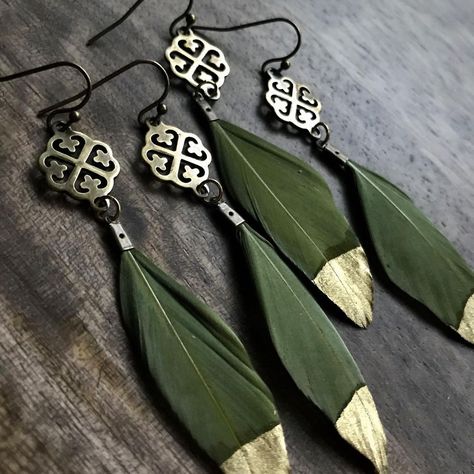 One Tribe Jewelry on Instagram: “✨On a wing and a prayer #jewelry #jewellery #feathers #featherearrings #bohostyle #bohoearrings #bohemianstyle #lovegold #etsy #etsyshop…” Dipped Feathers, Raw Stone Earring, Earrings Feather, Earrings Real, Nickel Free Jewelry, Gold Feathers, Earrings Green, Green Earrings, Gold Dipped