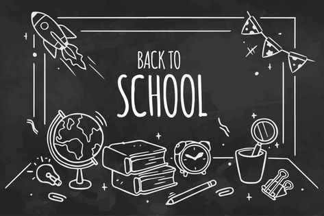 Chalk Art Back To School, Welcome Back To School Chalkboard Art, School Blackboard, Background For School Works, Classroom Blackboard Background, School Chalkboard Art, Back To School Wallpaper, School Picture Frames, Blackboard Drawing