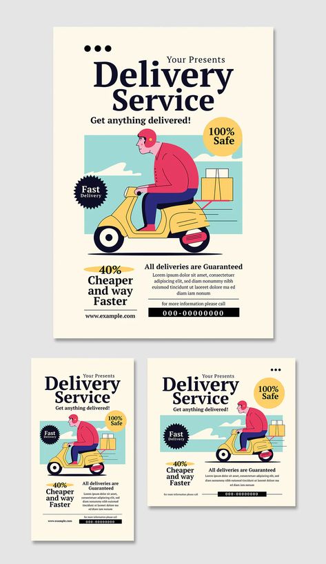 Food Delivery Service Flyer + Instagram Post and Story Templates PSD, AI Service Advertisement Poster, Online Ads Design, Delivery Instagram Post, Ad Flyer Design, Emailer Design Inspiration, Home Delivery Poster, Free Delivery Poster, Story Ads Design, Food Delivery Poster