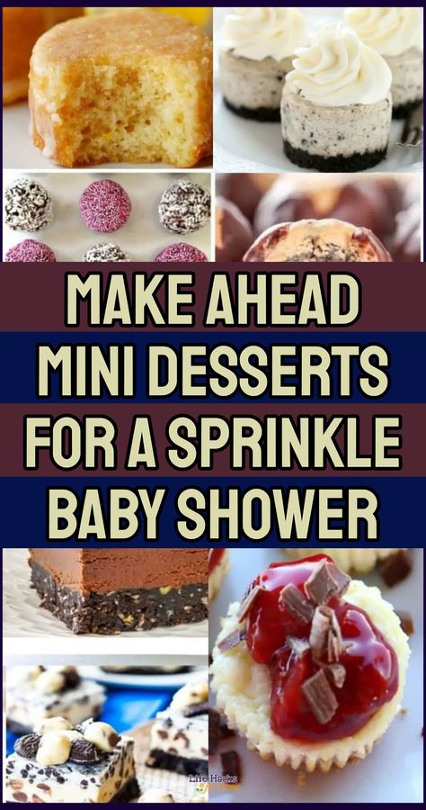 Pink Dessert Bar, Baby Shower Baked Goods, Make Ahead Mini Desserts, Easy Baby Shower Desserts, Freezable Desserts, Baby Shower Dessert Ideas, Baby Shower Dessert Bar, Mini Dessert Easy, Baby Shower Finger Foods