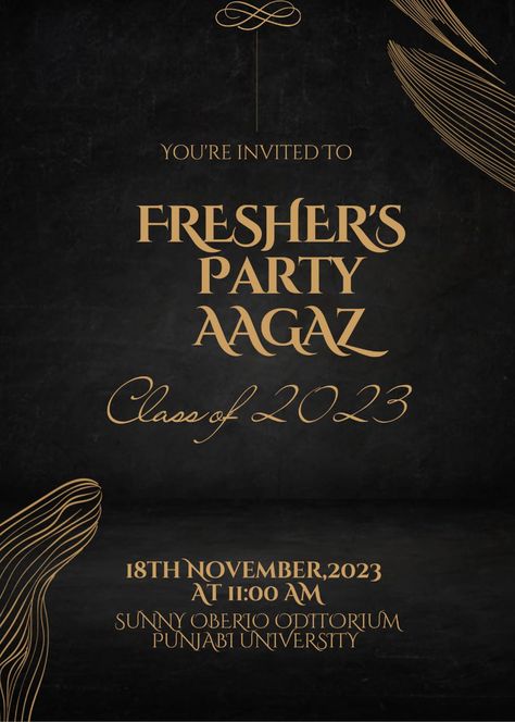 Invitation For Freshers Party, Freshers Party Invitation Card Design, Fresher Party Invitation Card, Freshers Day Invitation Card, Freshers Day, Farewell Decorations, Lunch Invitation, Freshers Party, Mehendi Artist