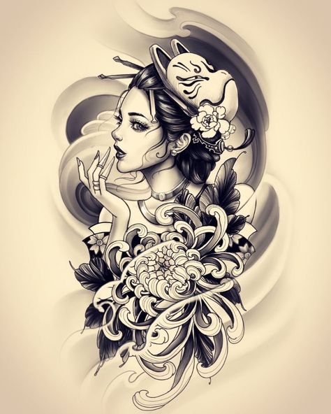 Women Arm Tattoo, Tato Geisha, Girl Flash, Japanese Geisha Tattoo, Geisha Tattoo Design, Black Skull Tattoo, Samurai Tattoo Design, Geisha Tattoo, Arm Temporary Tattoos