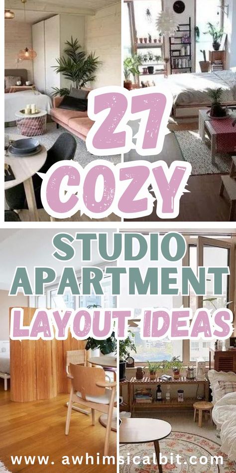 studio layout ideas Simple Studio Apartment Ideas, Simple Studio Apartment, Room Dividers Storage, Tiny Studio Apartments Layout, Apartment Layout Ideas, Studio Apartment Organization, Apartment Layouts, Small Apartment Layout, Cozy Studio Apartment