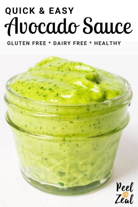 Avocado Sauce Sauce For Tacos, Avocado Sauce Recipe, Easy Sauce Recipe, Gluten Free Recipes For Lunch, Creamy Avocado Sauce, Gluten Free Sides, Free Lunch, Avocado Sauce, Sandwich Spread