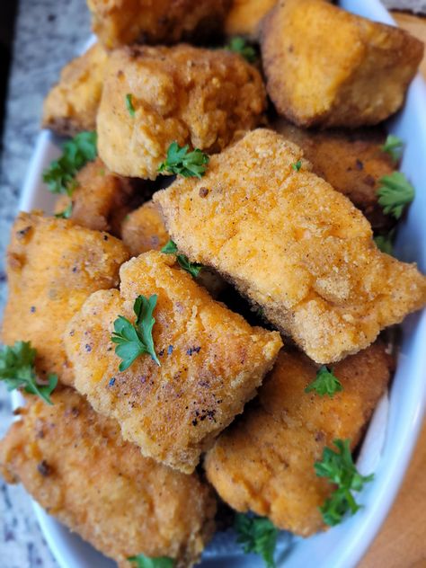 Salmon Nuggets Recipe, Fried Salmon Nuggets, Soul Food Brunch, Salmon Nuggets, Salmon Dinners, Pescatarian Meals, Brunch Bake, Cajun Salmon, Seafood Dish Recipes