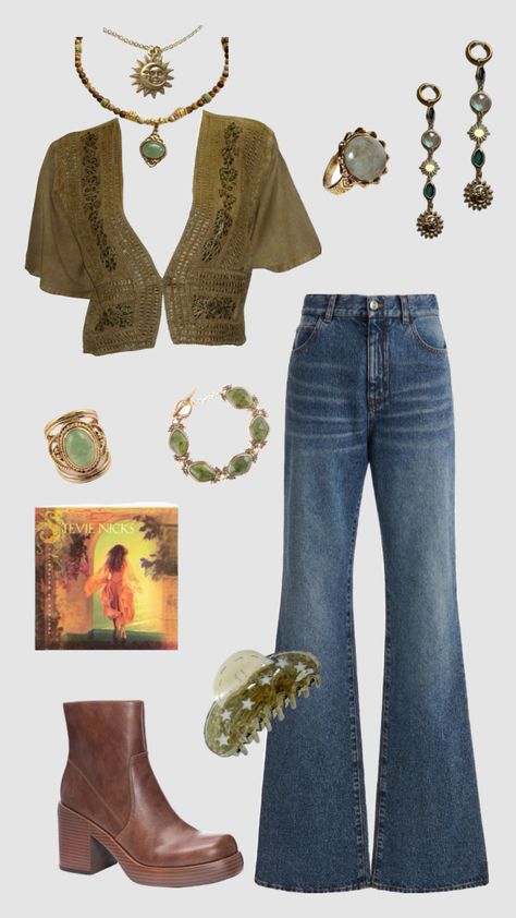 Hippie outfit #hippie #boho Fall Outfits With Jeans, Outfit Hippie, Outfits With Jeans, 70s Inspired Outfits, Estilo Indie, 70s Inspired Fashion, Ideas For Decorating, 70s Outfits, Earthy Outfits