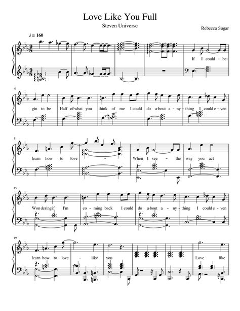 Love Like You Steven Universe sheet music for Piano download free in PDF or MIDI Popular Piano Sheet Music, Sheet Music With Letters, Rebecca Sugar, Cello Sheet Music, Song Notes, Flute Sheet Music, Violin Sheet, Violin Sheet Music, Sheet Music For Piano