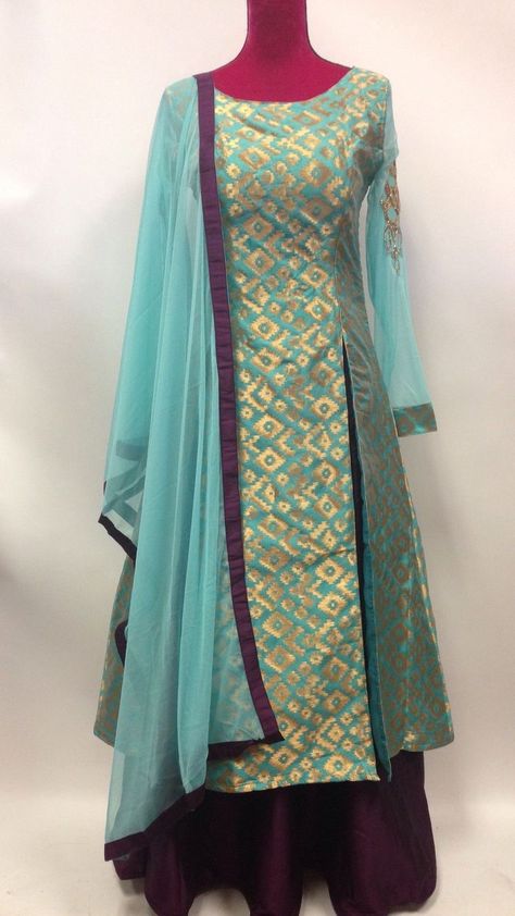 Pinterest: @pawank90 Blue Brocade Lehenga, Brocade Kurta, Plain Purple, Brocade Lehenga, Punjabi Fashion, Lehenga Suit, Iphone Price, Eid Outfit, Salwar Kamiz