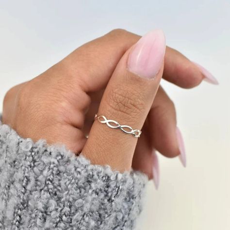 Petite Intertwined Braid Infinity Sterling Silver Ring, stackable thumb ring Silver Ring Bands For Women, Cute Rings Silver Simple, Cute Silver Rings Aesthetic, Silver Band Ring Women, Silver Rings For Women Simple, Simple Ring Designs Silver, Everyday Rings Silver, Cute Rings Silver, Rings Silver Simple