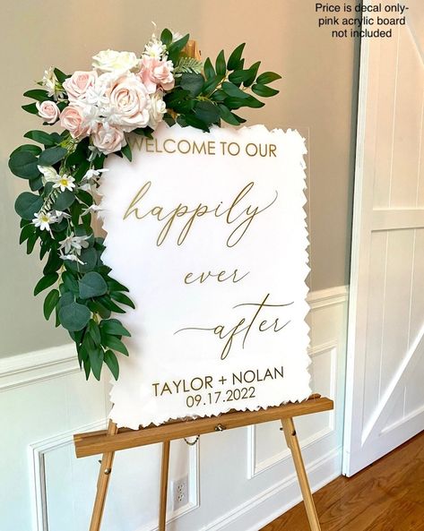 Welcome Signs For Wedding Entrance, Welcome To Our Happily Ever After Sign, Wedding Entryway Decor, Wedding Signs For Reception Entrance, Wedding Boards Signs Entrance, Ceremony Entrance Decor, Cookie Wedding, Entrance Mirror, Wedding Vinyl