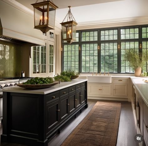 Kitchen Sink With Lots Of Windows, Industrial French Kitchen, Traditional American Interior, Rustic Kitchen Ideas Farmhouse French Country Interior Design, Large Windows In Kitchen, Large Window In Kitchen, French Cottage Interior Design, Two Story Kitchen, Kitchen Interior White