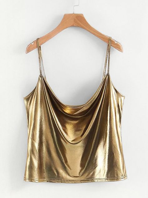 Shop Draped Metallic Cami Top online. SheIn offers Draped Metallic Cami Top & more to fit your fashionable needs. Gold Tank Top, Gold Camisole, Metallic Tops, Famous Lifestyle, Imperial Fashion, Elegant Outfits, Women Tank Tops, 2022 Fashion, Gold Top