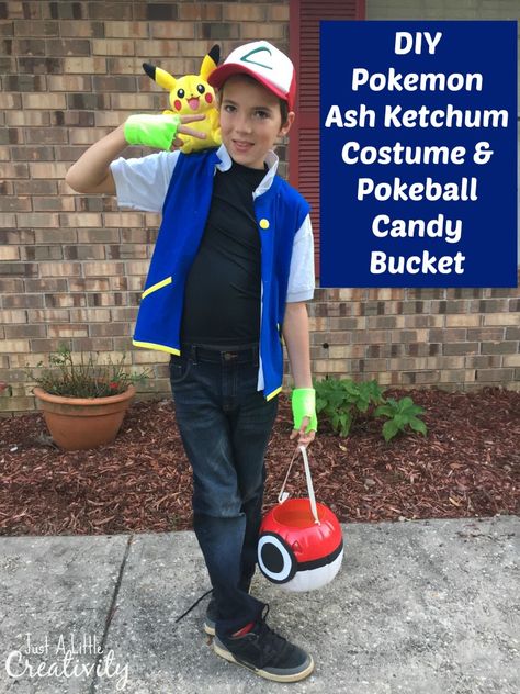 Ash Costume Diy, Pokemon Costume Diy, Diy Pokemon Costume, Ash Pokemon Costume, Diy Pokeball, Pokemon Costumes Diy, Ash Ketchum Costume, Pokemon Trainer Costume, Ash Costume