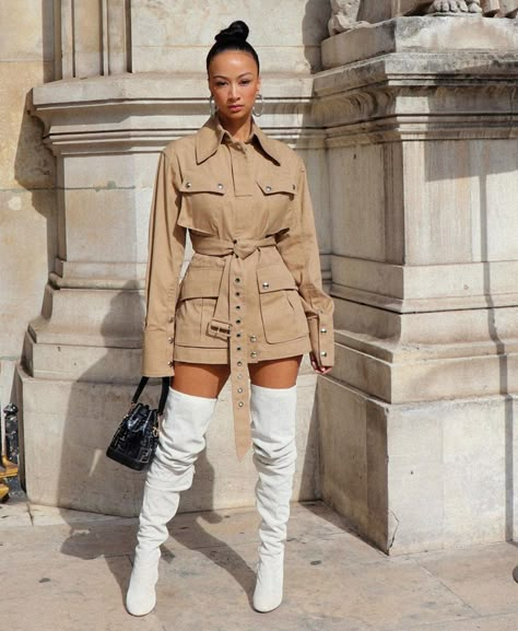 The Best Celebrity Weekend Style Draya Michelle, Draya Michele, Bota Over, Weekend Style, White Boots, Looks Chic, Street Chic, Looks Style, Thigh High Boots