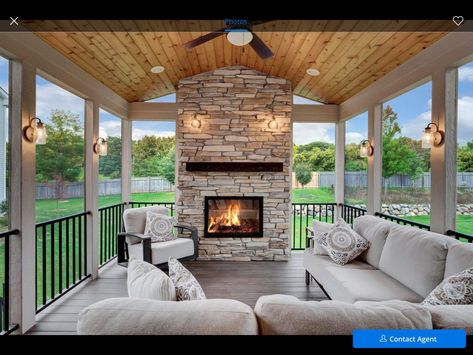 Screened In Porch Off Master, Screened In Back Porch With Fireplace, Outdoor Fireplace Screened In Porch, Screened Porch Fireplace Ideas, Screen Porch Fireplace, Screened In Porch With Fireplace, Covered Deck With Fireplace, Covered Porch With Fireplace, Screened Porch With Fireplace