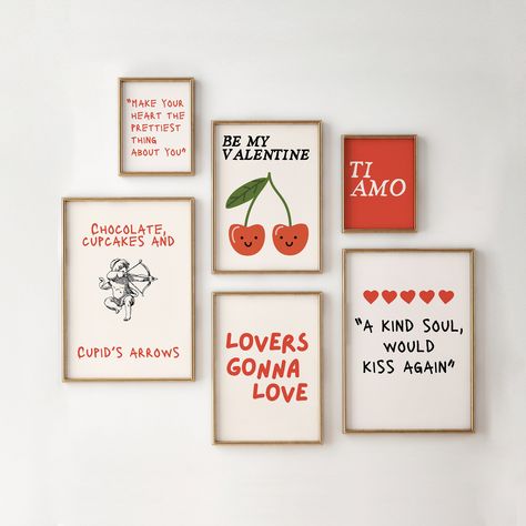 Set of 6 Valentine’s Day Love Art Prints - Cute and Romantic Wall Decor, Perfect for Valentine's Gifts or Love-Themed Gallery Wall by ItalyDesignStudio on Etsy Valentines Day Signs, Love Art Prints, Romantic Wall Decor, Art Amour, Valentine's Day Printables, Cupids Arrow, Romantic Decor, Valentine's Gift, Trendy Wall Art