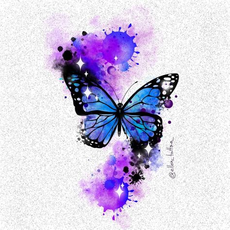 Watercolor Tattoo Butterfly, Butterfly Watercolor Tattoo, Watercolor Butterfly Tattoo, Borboleta Tattoo, Full Hand Tattoo, Butterfly Art Painting, Watercolor Splatter, Lion Painting, Watercolor Ombre