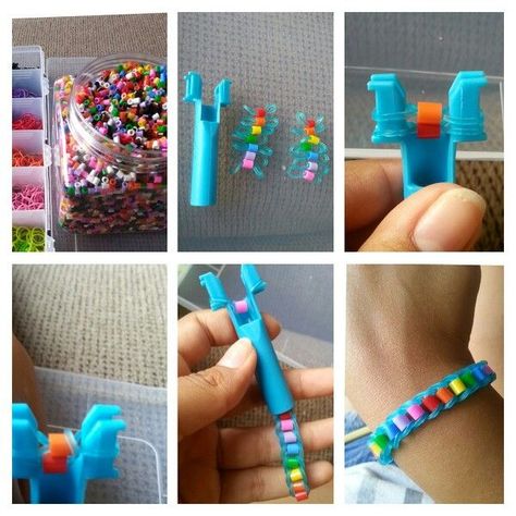 Perler Bead Bracelet Ideas, Perler Bead Rainbow, Bracelet Video, Crazy Loom, Loom Band Patterns, Bead Rainbow, Rainbow Loom Bracelets Easy, Fun Loom, Rainbow Loom Bracelet