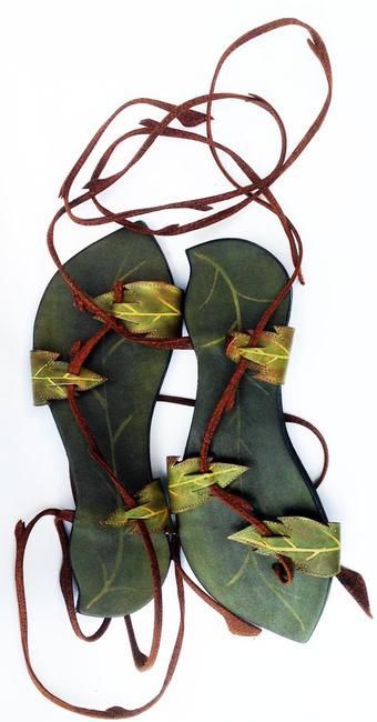 #Handpainted natural leather has been used to create a stunning natural look for these vine sandals.  The stitched leafy vine ... pinned with Pinvolve - pinvolve.co Fairy Shoes, Spooky Szn, Fairy Clothes, Fairy Fashion, Fairy Costume, Green Shoes, Fantasy Clothing, Lace Up Flat, Indian Art