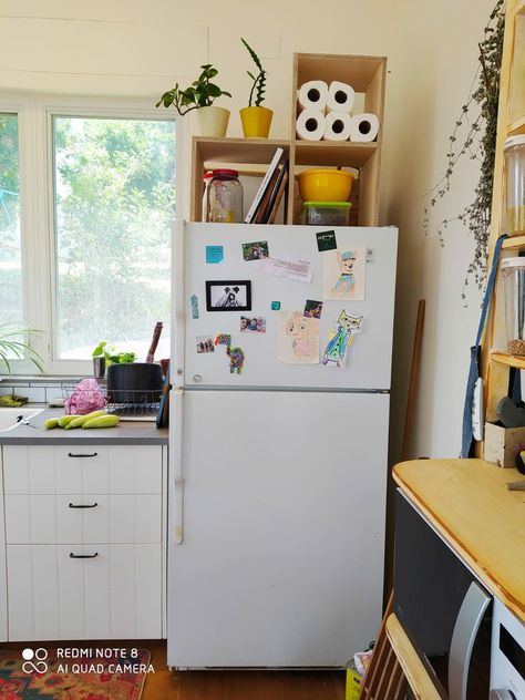 Storage For On Top Of Fridge, Above Refrigerator Storage Baskets, Storage For Top Of Refrigerator, Above Fridge Storage Apartment, Top Fridge Storage, Cookbook Storage Above Fridge, Storage Ideas For Top Of Refrigerator, On Top Fridge Storage, Fridge Storage Ideas Space Saving