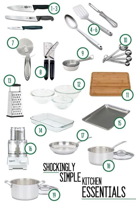 Kitchen Utensils List, Uncluttered Kitchen, Minimalist Kitchen Essentials, Kitchen Essentials List, First Apartment Essentials, Best Kitchen Tools, Fancy Kitchens, Essential Kitchen Tools, Essentials List