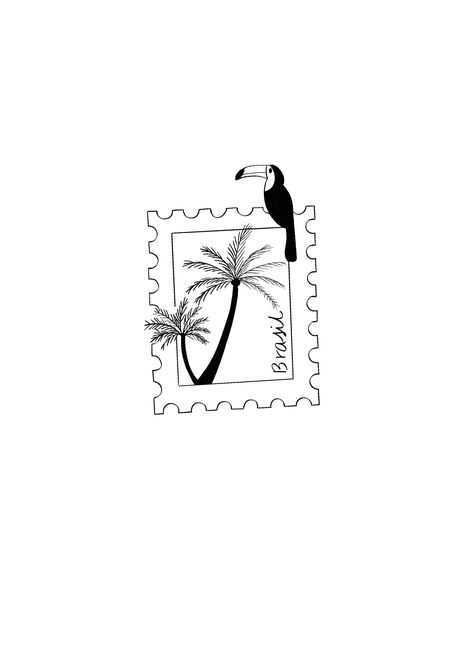 Brazil Stamp Tattoo, Rio Tattoo Ideas, Palm Tree Stamp Tattoo, Cabo Tattoo Ideas, Brazilian Tattoo Ideas Brazil, Brazil Inspired Tattoo, Brazilian Tattoos, Bahamas Tattoo, Belize Tattoo