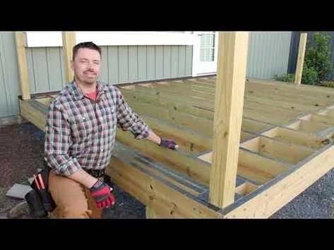 How to Build a 12x16 ft Deck with Trex & Home Depot Part 1 | DIY Decking 12 X 12 Deck Ideas, Diy Trex Deck, Small Front Deck, Trex Deck Ideas, Diy Decking, Cement Steps, Deck Cost, High Deck, Pressure Treated Deck