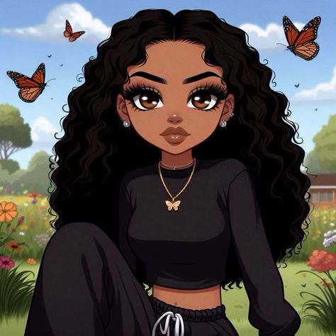 Cute Profile Pics For Tiktok, Black Cartoon Profile Pics Curly Hair, Cute Profile Pictures For Girlies Black, Cartoon Profile Pics Icons, Cartoon Profile Pics Curly Hair, Black Girls Cartoon, Profile Picture Girly, Animated Girly Pics, Black Cartoon Profile Pics