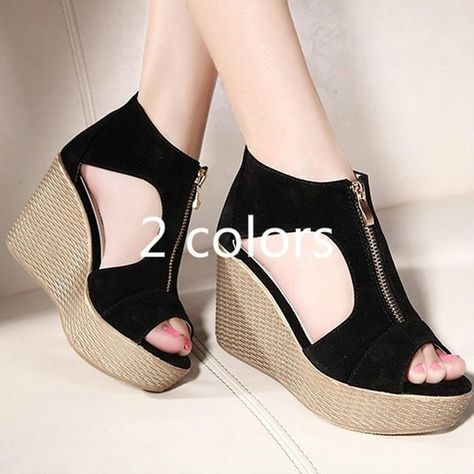 New Style Women Shoes Woman Summer Platform Wedges Vintage High Heels Open Toe with Zippers Sandalias Vintage High Heels, Sandal Wedges, Shoes Heels Classy, Cute Shoes Heels, Girly Shoes, Fashion Sandals, Sandals Women, Fashion High Heels, Suede Sandals