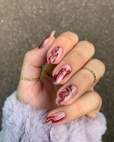 50+ Stunning Fall Nails You Need To Try! - Prada & Pearls Isabel May, Swirl Nails, Wine Nails, Fall Gel Nails, Cute Nails For Fall, October Nails, Grunge Nails, Red Nail Designs, Builder Gel